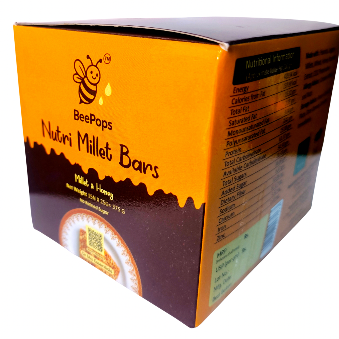 BeePops Nutri-Millet Bars Family Pack – 15 wholesome millet snack bars with peanuts, jaggery, and honey