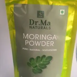 Dr Ma Naturals Moringa Powder 100 g packet – pure organic superfood rich in vitamins, minerals, and antioxidants.
